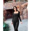 imageOQQ Long Sleeve Jumpsuits for Women Ribbed Long Sleeve Yoga Bell Bottoms Flare JumpsuitsBlack