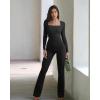imageOQQ Long Sleeve Jumpsuits for Women Ribbed Long Sleeve Yoga Bell Bottoms Flare JumpsuitsBlack