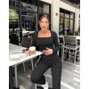 imageOQQ Long Sleeve Jumpsuits for Women Ribbed Long Sleeve Yoga Bell Bottoms Flare JumpsuitsBlack