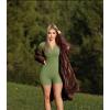 imageOQQ Women Rompers Ribbed Short Sleeve Zip Front Stretch Tummy Control Yoga Workout RompersAvocado Green