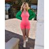 imageOQQ Women Rompers Ribbed Short Sleeve Zip Front Stretch Tummy Control Yoga Workout RompersFluorescent Pink a