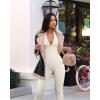 imageOQQ Women Yoga Jumpsuits Workout Ribbed Long Sleeve Zip Front Sport JumpsuitsBeige