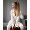 imageOQQ Women Yoga Jumpsuits Workout Ribbed Long Sleeve Zip Front Sport JumpsuitsBeige