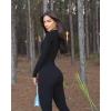 imageOQQ Women Yoga Jumpsuits Workout Ribbed Long Sleeve Zip Front Sport JumpsuitsBlack