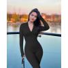 imageOQQ Women Yoga Jumpsuits Workout Ribbed Long Sleeve Zip Front Sport JumpsuitsBlack