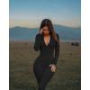 imageOQQ Women Yoga Jumpsuits Workout Ribbed Long Sleeve Zip Front Sport JumpsuitsBlack