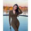 imageOQQ Women Yoga Jumpsuits Workout Ribbed Long Sleeve Zip Front Sport JumpsuitsDarkbrown