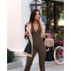 imageOQQ Women Yoga Jumpsuits Workout Ribbed Long Sleeve Zip Front Sport JumpsuitsDarkbrown
