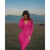imageOQQ Women Yoga Jumpsuits Workout Ribbed Long Sleeve Zip Front Sport JumpsuitsRose3