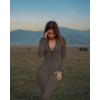 imageOQQ Women Yoga Jumpsuits Workout Ribbed Long Sleeve Zip Front Sport JumpsuitsTea Leaf