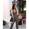 imageOQQ Women Yoga Jumpsuits Workout Ribbed Long Sleeve Zip Front Sport JumpsuitsTea Leaf
