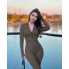 imageOQQ Women Yoga Jumpsuits Workout Ribbed Long Sleeve Zip Front Sport JumpsuitsTea Leaf