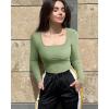 imageOQQ Womens 2 Piece Bodysuits Long Sleeve Square Neck Ruched Stretch Fitted BodysuitsPea Green beige