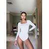 imageOQQ Womens 2 Piece Bodysuits Long Sleeve Square Neck Ruched Stretch Fitted BodysuitsWhite dry Rose