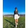 imageOQQ Womens 2 Piece Bodysuits Sexy Ribbed One Piece Long Sleeve Crew Neck Tops BodysuitsBlack beige
