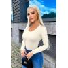 imageOQQ Womens 2 Piece Bodysuits Sexy Ribbed One Piece Long Sleeve Crew Neck Tops BodysuitsBlack beige