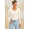 imageOQQ Womens 2 Piece Bodysuits Sexy Ribbed One Piece Long Sleeve Crew Neck Tops BodysuitsBlack beige