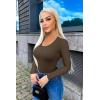 imageOQQ Womens 2 Piece Bodysuits Sexy Ribbed One Piece Long Sleeve Crew Neck Tops BodysuitsBlack darkbrown