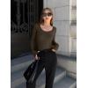 imageOQQ Womens 2 Piece Bodysuits Sexy Ribbed One Piece Long Sleeve Crew Neck Tops BodysuitsBlack darkbrown