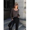 imageOQQ Womens 2 Piece Bodysuits Sexy Ribbed One Piece Long Sleeve Crew Neck Tops BodysuitsBlack tea Leaf
