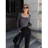 imageOQQ Womens 2 Piece Bodysuits Sexy Ribbed One Piece Square Neck Long Sleeve TopsBlack Darkgrey