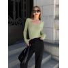 imageOQQ Womens 2 Piece Bodysuits Sexy Ribbed One Piece Square Neck Long Sleeve TopsBlack Jade Green