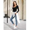 imageOQQ Womens 2 Piece Bodysuits Sexy Ribbed One Piece Square Neck Long Sleeve TopsBlack Pitaya