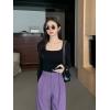 imageOQQ Womens 2 Piece Bodysuits Sexy Ribbed One Piece Square Neck Long Sleeve TopsBlack Pitaya