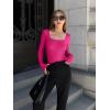 imageOQQ Womens 2 Piece Bodysuits Sexy Ribbed One Piece Square Neck Long Sleeve TopsBlack Pitaya