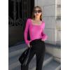 imageOQQ Womens 2 Piece Bodysuits Sexy Ribbed One Piece Square Neck Long Sleeve TopsBlack Rose