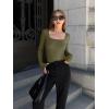 imageOQQ Womens 2 Piece Bodysuits Sexy Ribbed One Piece Square Neck Long Sleeve TopsBlack Sauerkraut