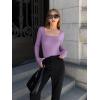 imageOQQ Womens 2 Piece Bodysuits Sexy Ribbed One Piece Square Neck Long Sleeve TopsBlack Taro Purple