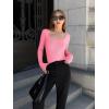 imageOQQ Womens 2 Piece Bodysuits Sexy Ribbed One Piece Square Neck Long Sleeve TopsCandypink White