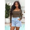 imageOQQ Womens 2 Piece Bodysuits Sexy Ribbed One Piece Square Neck Long Sleeve TopsCoffee Beige