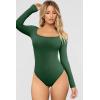 imageOQQ Womens 2 Piece Bodysuits Sexy Ribbed One Piece Square Neck Long Sleeve TopsDarkgreen Oatmeal