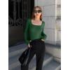 imageOQQ Womens 2 Piece Bodysuits Sexy Ribbed One Piece Square Neck Long Sleeve TopsDarkgreen Oatmeal