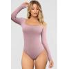 imageOQQ Womens 2 Piece Bodysuits Sexy Ribbed One Piece Square Neck Long Sleeve TopsHide Pink Yellow