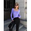 imageOQQ Womens 2 Piece Bodysuits Sexy Ribbed One Piece Square Neck Long Sleeve TopsPurple Candyblue
