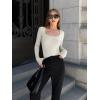 imageOQQ Womens 2 Piece Bodysuits Sexy Ribbed One Piece Square Neck Long Sleeve TopsRed Beige