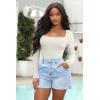 imageOQQ Womens 2 Piece Bodysuits Sexy Ribbed One Piece Square Neck Long Sleeve TopsRed Beige