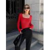 imageOQQ Womens 2 Piece Bodysuits Sexy Ribbed One Piece Square Neck Long Sleeve TopsRed Tea Leaf