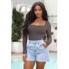 imageOQQ Womens 2 Piece Bodysuits Sexy Ribbed One Piece Square Neck Long Sleeve TopsTea Leaf Beige