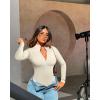 imageOQQ Womens 2 Piece Bodysuits Sexy Ribbed One Piece Zip Front Long Sleeve Tops BodysuitsBlack beige