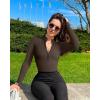 imageOQQ Womens 2 Piece Bodysuits Sexy Ribbed One Piece Zip Front Long Sleeve Tops BodysuitsBlack darkbrown