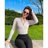 imageOQQ Womens 2 Piece Bodysuits Sexy Ribbed One Piece Zip Front Long Sleeve Tops BodysuitsBlack pumice Grey
