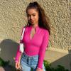 imageOQQ Womens 2 Piece Bodysuits Sexy Ribbed One Piece Zip Front Long Sleeve Tops BodysuitsBlack rose3
