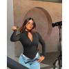 imageOQQ Womens 2 Piece Bodysuits Sexy Ribbed One Piece Zip Front Long Sleeve Tops BodysuitsBlack tea Leaf
