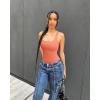 imageOQQ Womens 3 Piece Bodysuits Sexy Ribbed Sleeveless Square Neck Tank Tops Leotard 2025 Trendy OutfitsBlack Coral Orange White