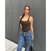 imageOQQ Womens 3 Piece Bodysuits Sexy Ribbed Sleeveless Square Neck Tank Tops Leotard 2025 Trendy OutfitsBlack Darkbrown Beige