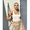 imageOQQ Womens 3 Piece Bodysuits Sexy Ribbed Sleeveless Square Neck Tank Tops Leotard 2025 Trendy OutfitsBlack coffee beige